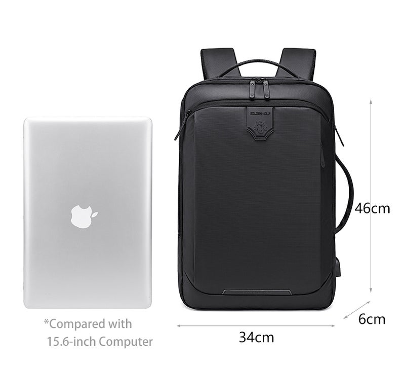 جولدن وولف GB00450 حقيبة ظهر لابتوب قابلة للتحويل مقاومة للرذاذ 15.6" - لون اسود — جولدين وولف - Image 5